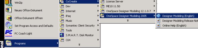 Start/Programs entry for OneSpace Modeling