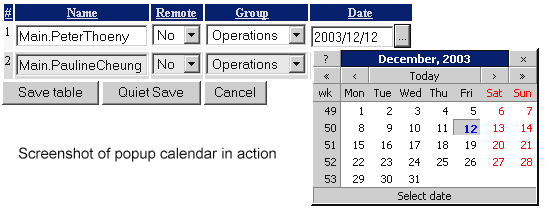 Edit Table Calendar Example